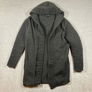 Makobi M4215 Ribbed Elongated Zip-Front Hooded Sweater In Charcoal Gray Size L
